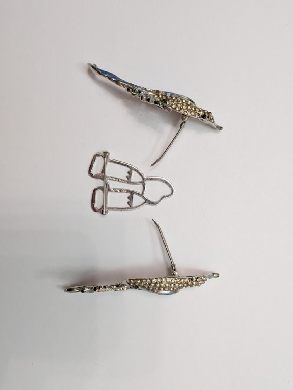 Vintage Coro Duette Bird Brooch Rhinestone Enamel Double Dress Clips - Picture 10 of 11